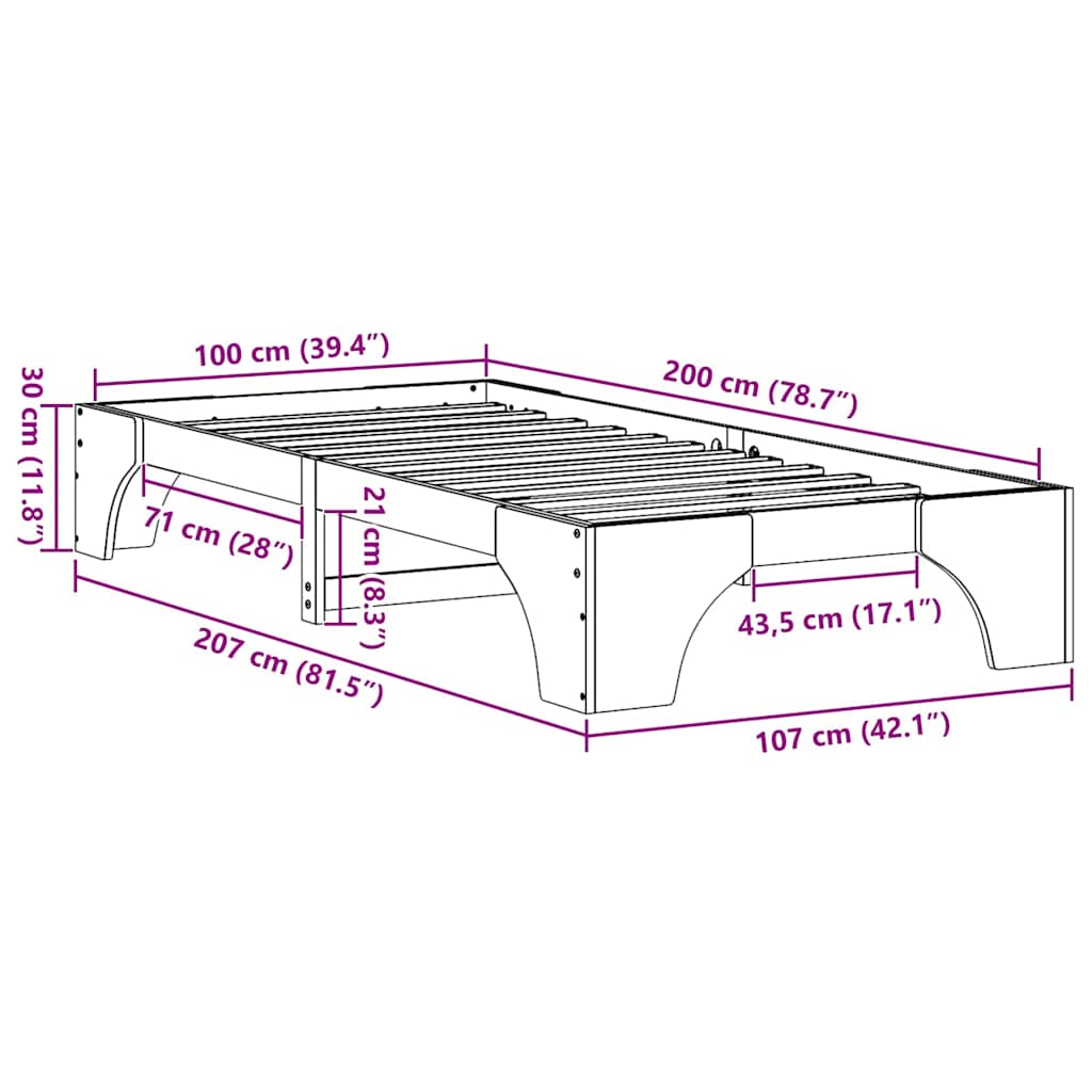 Sengestamme Massiv furu 207 x 107 x 30 cm Heltre furu