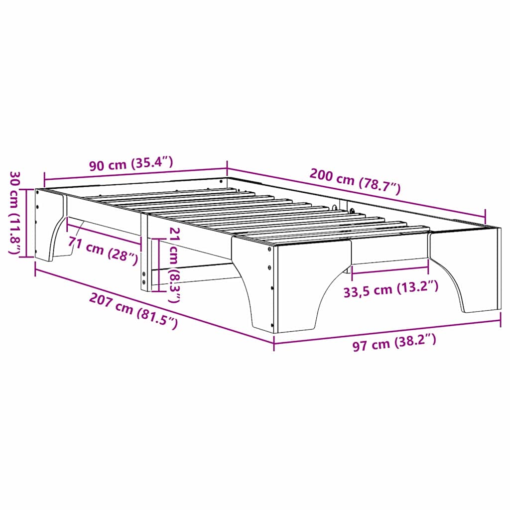 Sengestamme Naturlig 90 x 200 cm Massiv furu