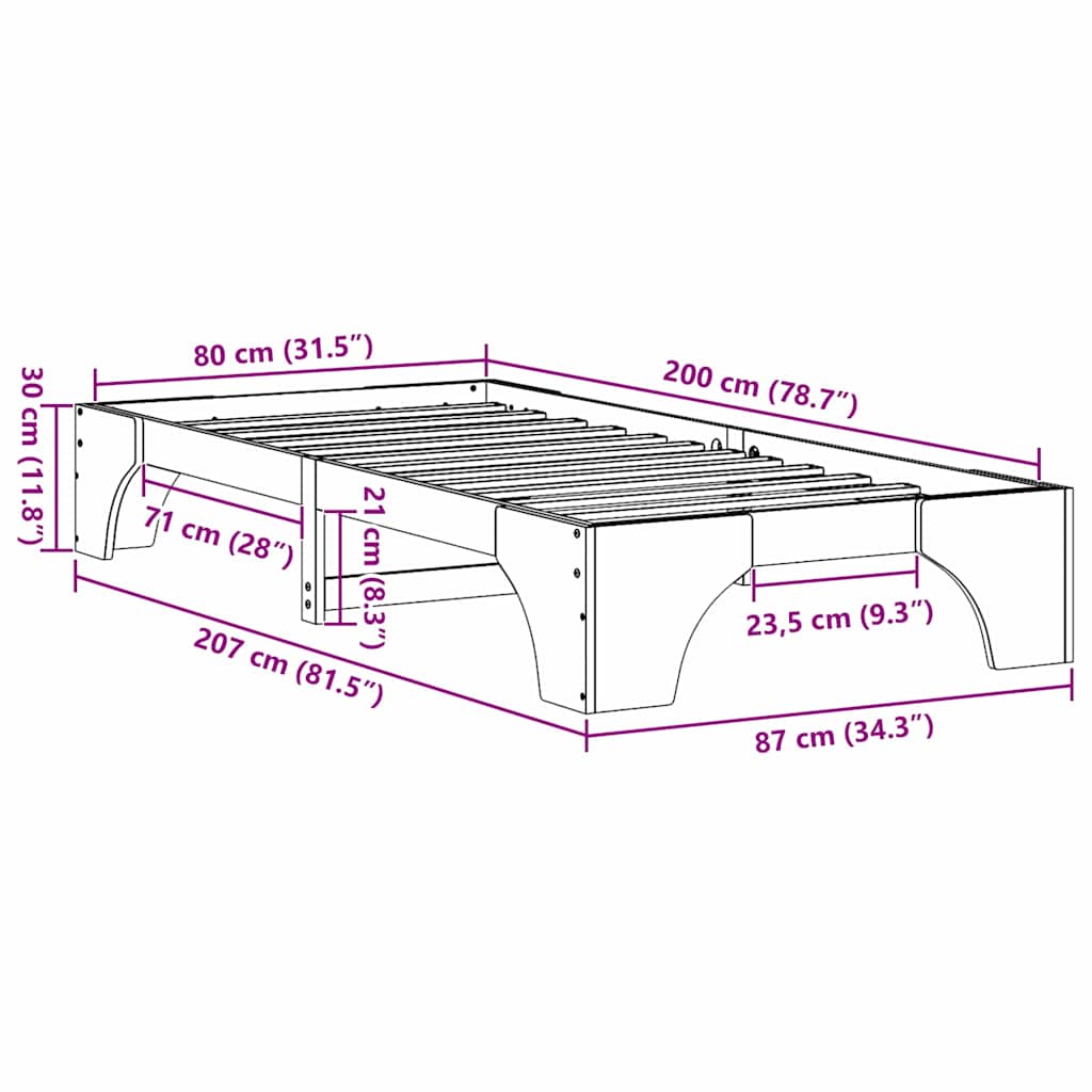 Sengestamme Naturlig 80 x 200 cm Massiv furu