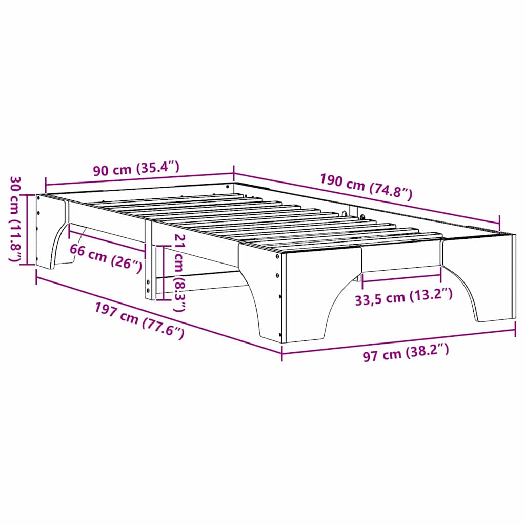 Sengestamme Voksbrun 197 x 97 x 30 cm Heltre furu