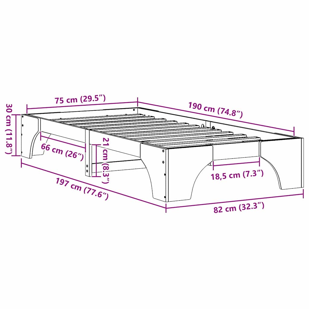 Sengestamme Hvit 75 x 190 cm Massiv furu