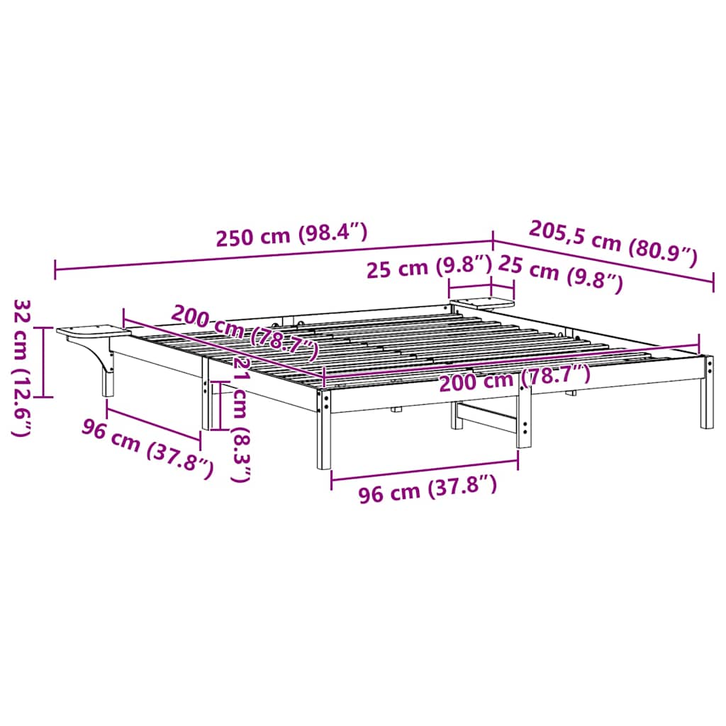 Sengestamme Naturlig 200 x 200 cm Massiv furu