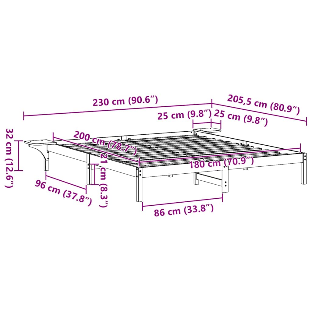 Sengestamme Hvit 180 x 200 cm Massiv furu