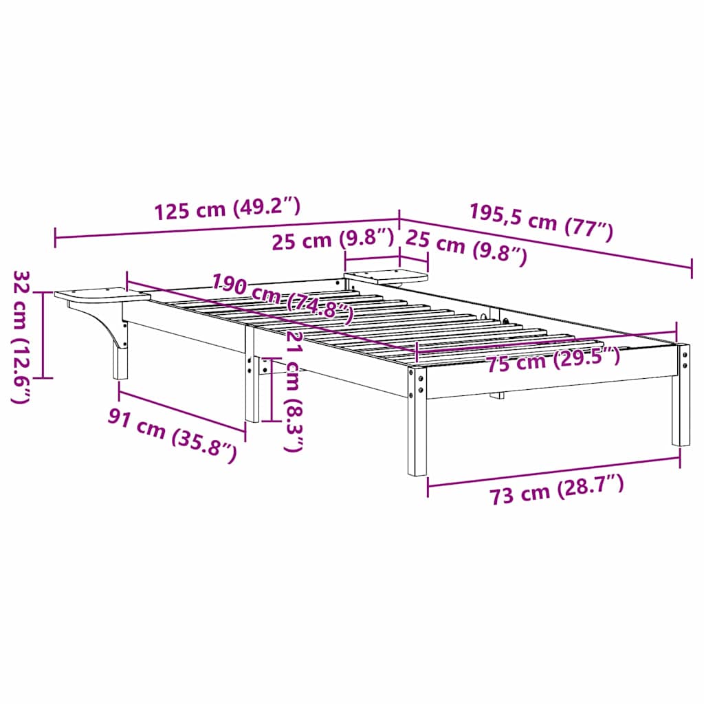 Sengestamme Hvit 75 x 190 cm Massiv furu