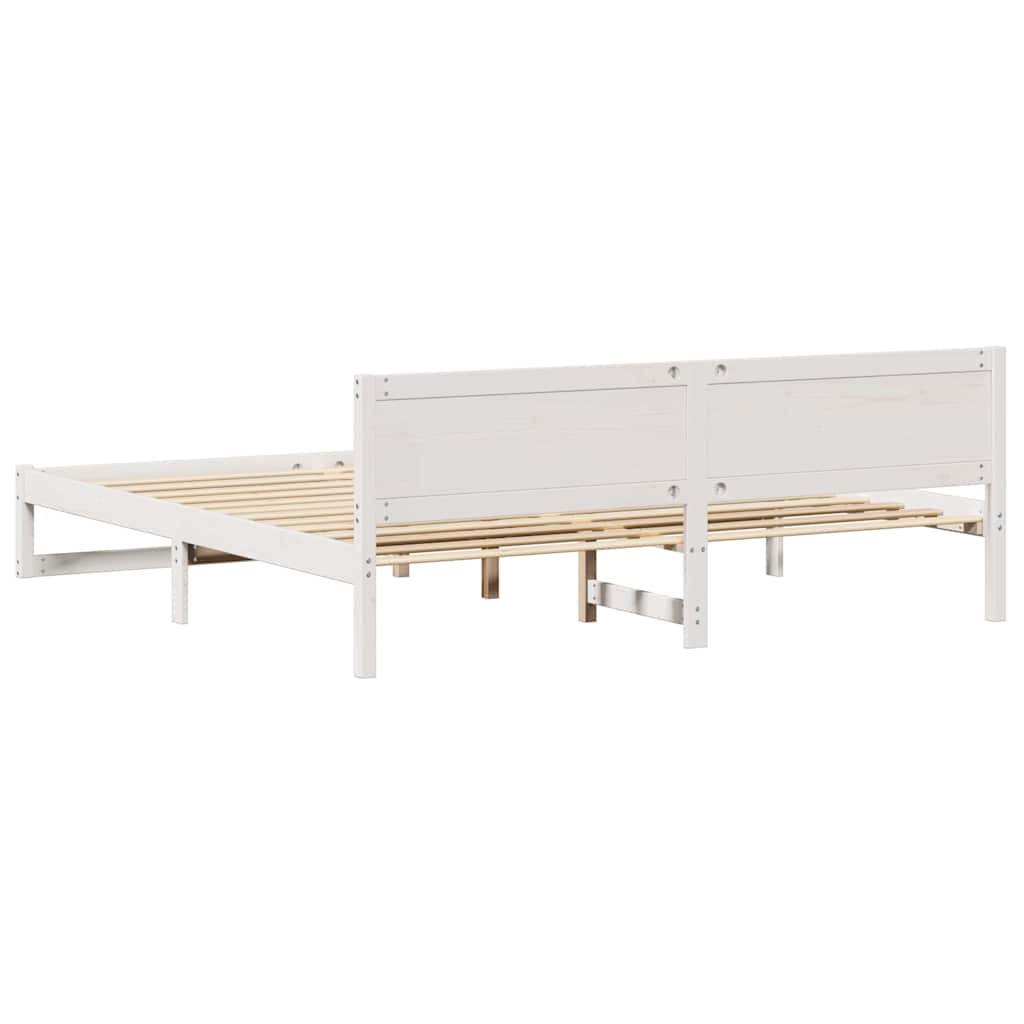 Sengestamme med hodegjerde Hvit 200 x 200 cm Massiv furu