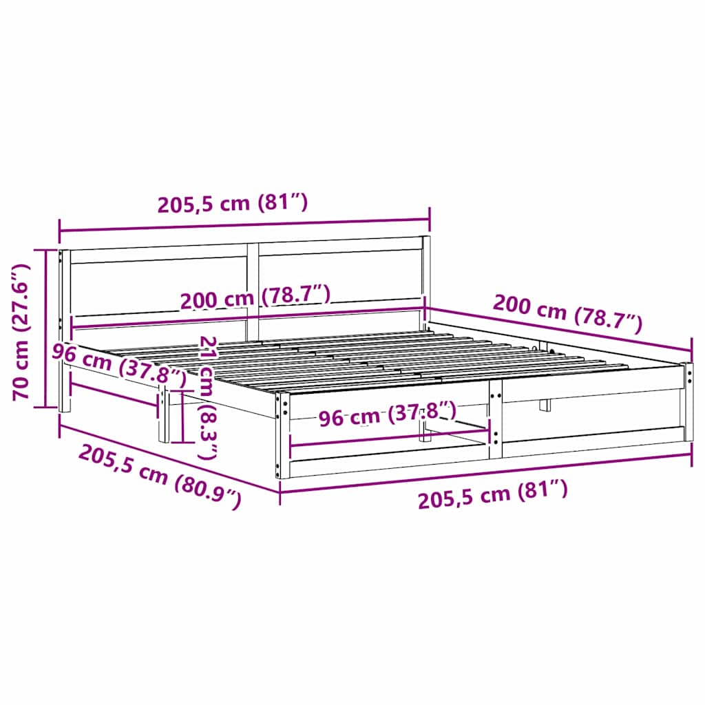 Sengestamme med hodegjerde Vokset Brun 200 x 200 cm Massiv furu