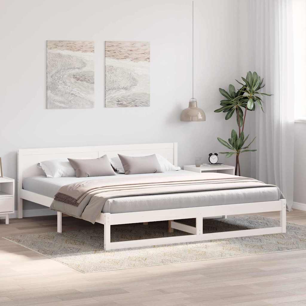 Sengestamme med hodegjerde Hvit 180 x 200 cm Massiv furu