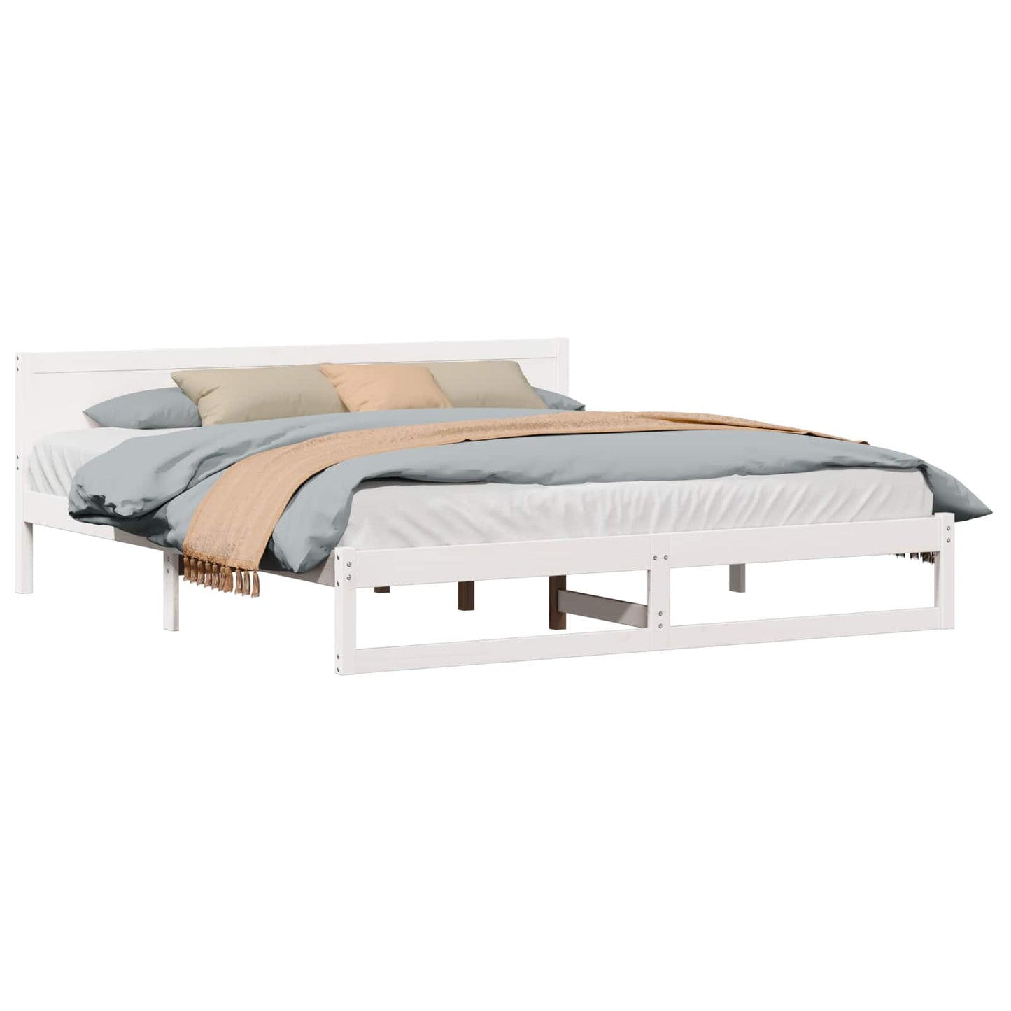 Sengestamme med hodegjerde Hvit 180 x 200 cm Massiv furu