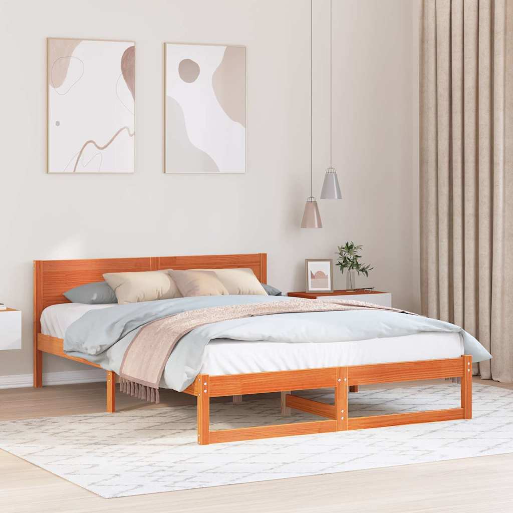 Sengestamme med hodegjerde Vokset Brun 160 x 200 cm Massiv furu