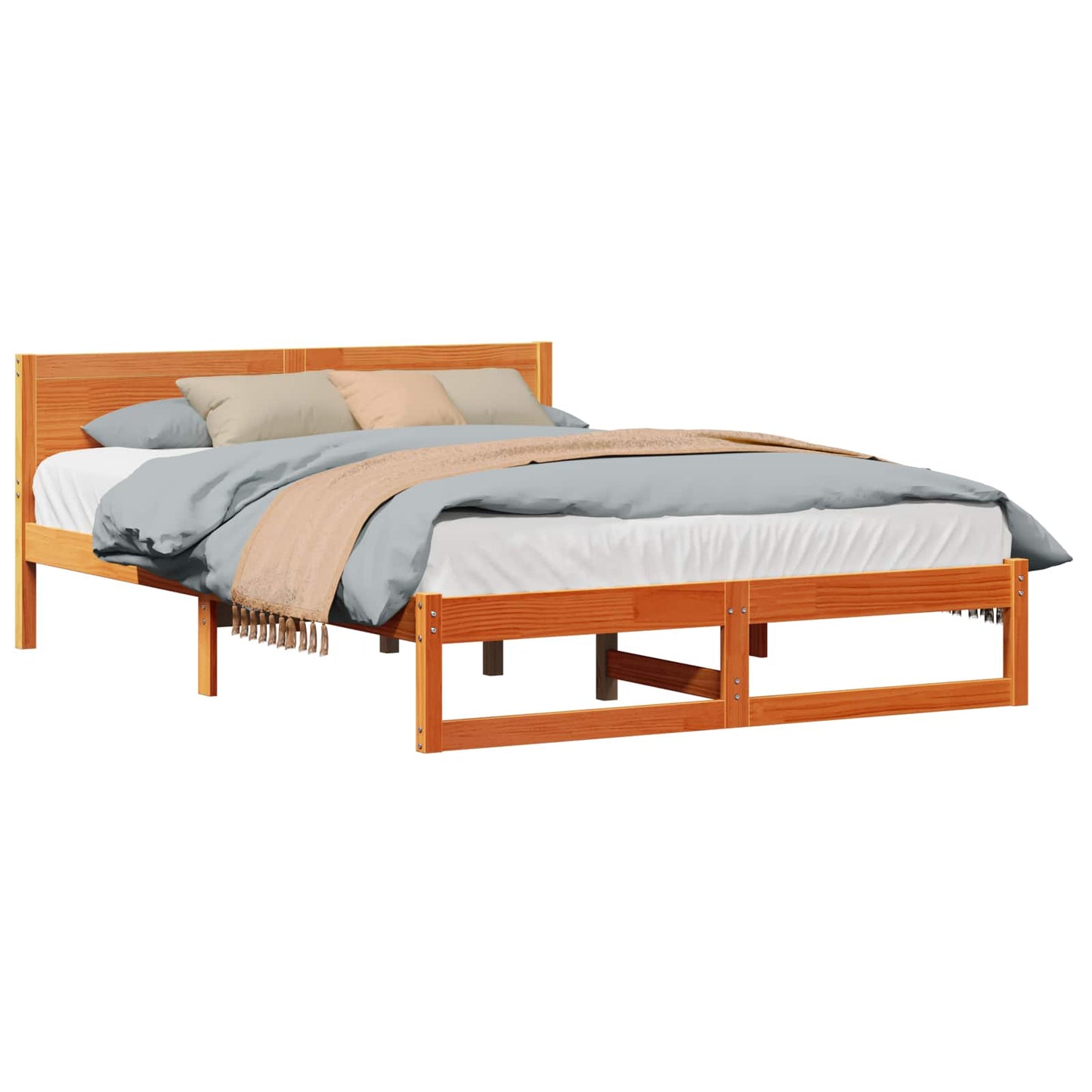 Sengestamme med hodegjerde Vokset Brun 160 x 200 cm Massiv furu