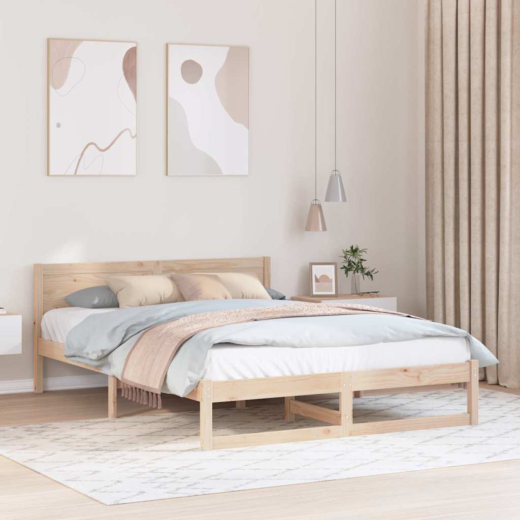 Sengestamme med hodegjerde Brun 140 x 200 cm Massivt furutre