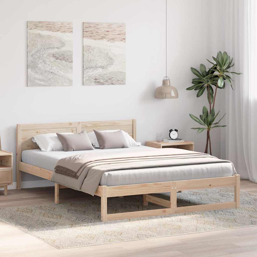 Sengestamme med hodegjerde Naturlig 140 x 200 cm Massiv furu