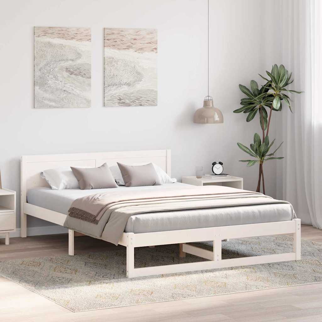 Sengestamme med hodegjerde Hvit 140 x 200 cm Massiv furu