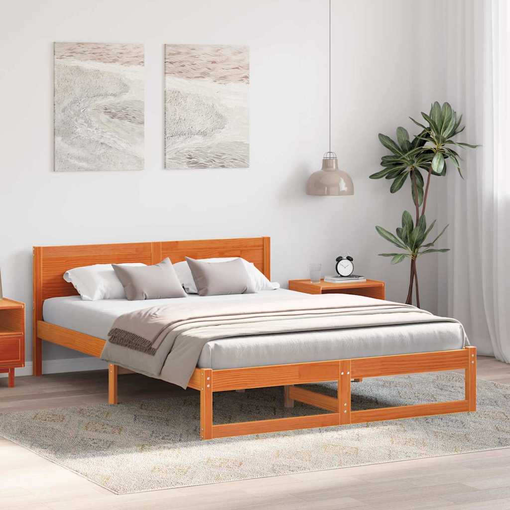 Sengestamme med hodegjerde Vokset Brun 140 x 200 cm Massiv furu