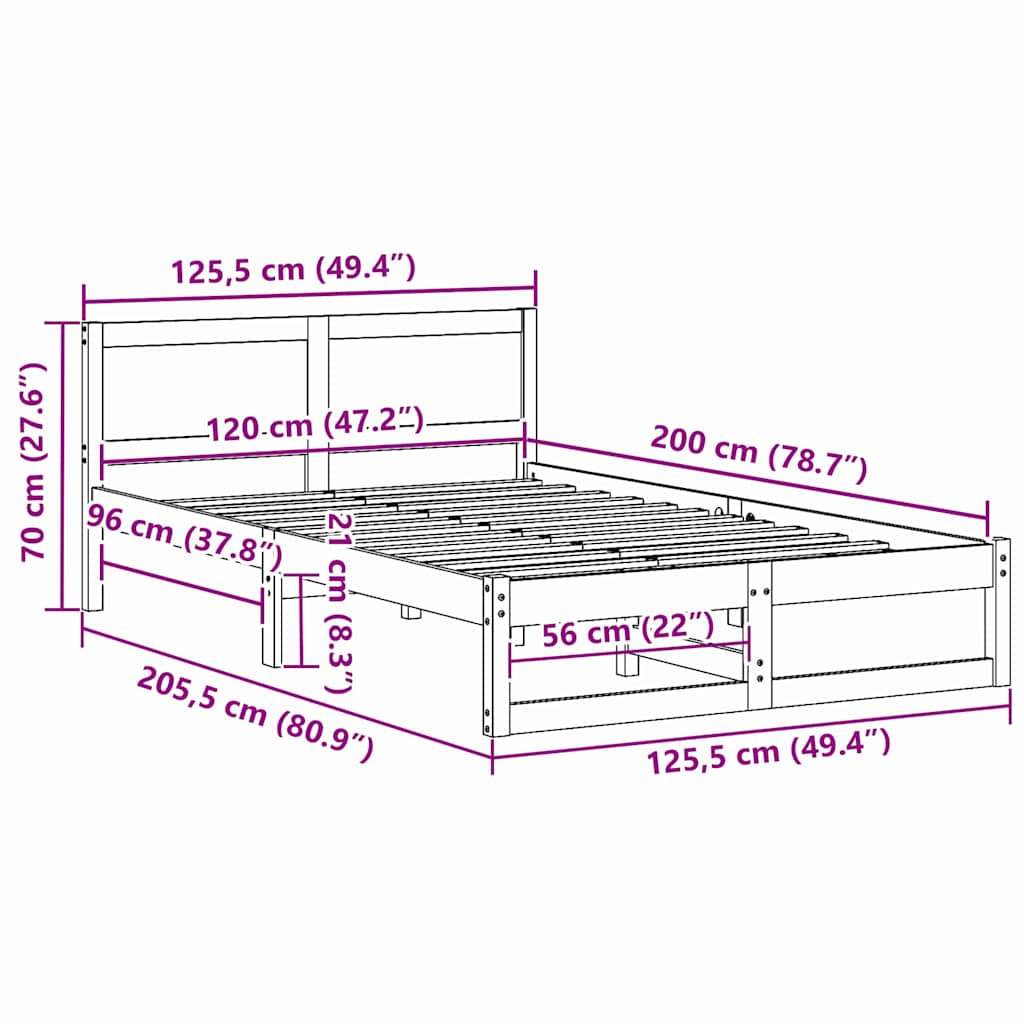 Sengestamme med hodegjerde Hvit 120 x 200 cm Massiv furu