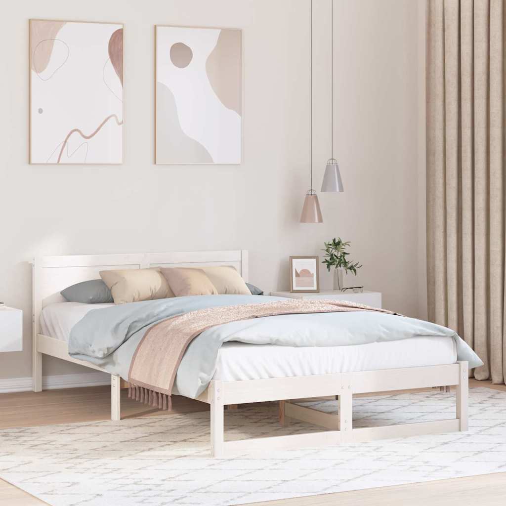 Sengestamme med hodegjerde Hvit 140 x 190 cm Massivt furutre