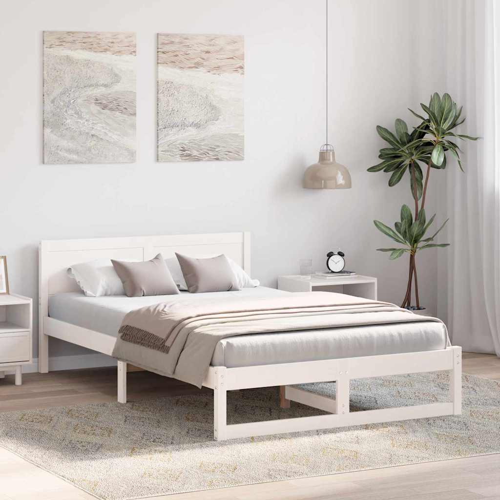 Sengestamme med hodegjerde Hvit 140 x 190 cm Massivt furutre