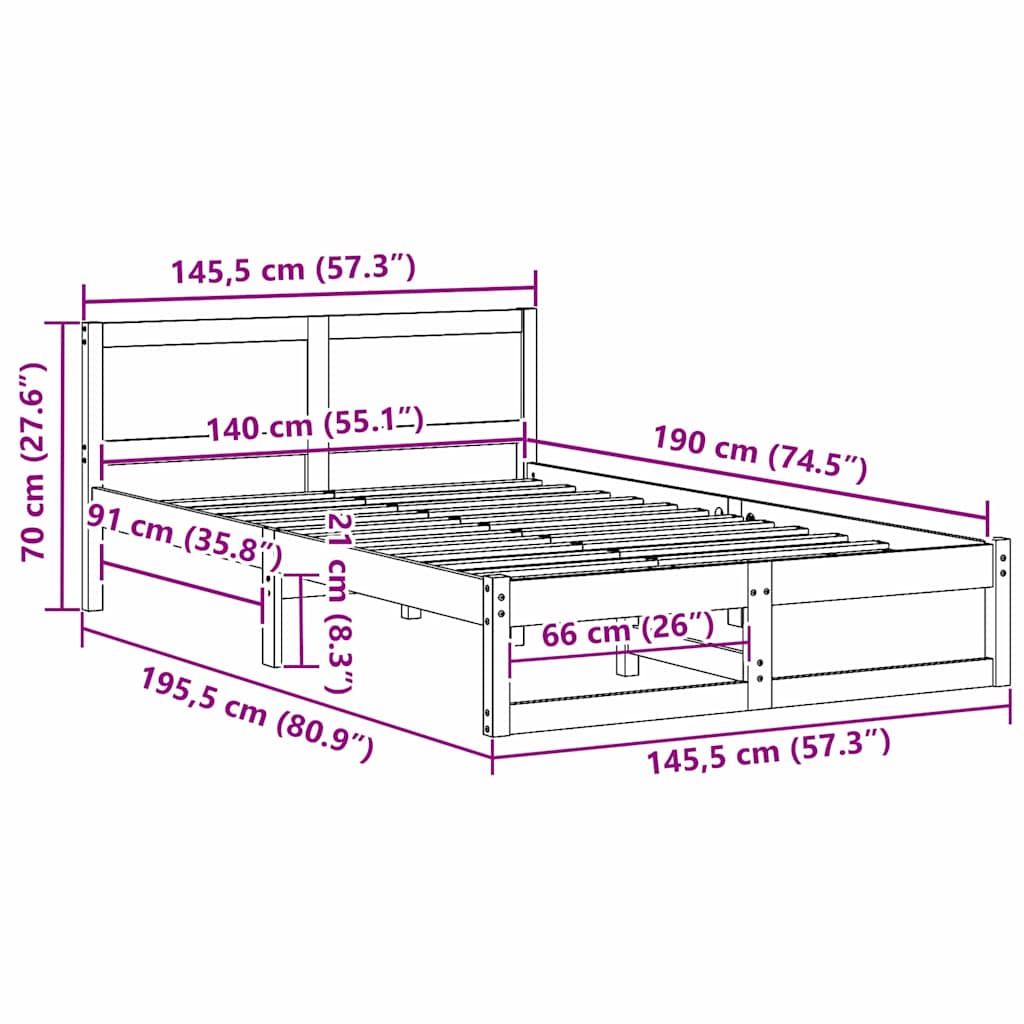 Sengestamme med hodegjerde Hvit 140 x 190 cm Massiv furu