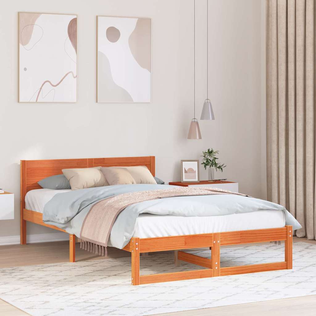 Sengestamme med hodegjerde Vokset Brun 135 x 190 cm Massiv furu