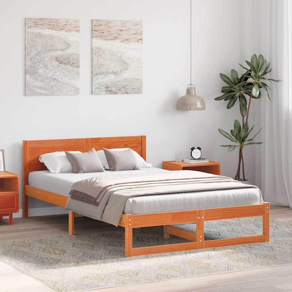 Sengestamme med hodegjerde Vokset Brun 135 x 190 cm Massiv furu