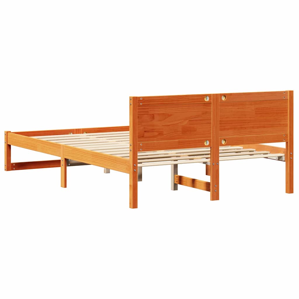 Sengestamme med hodegjerde Vokset Brun 135 x 190 cm Massiv furu