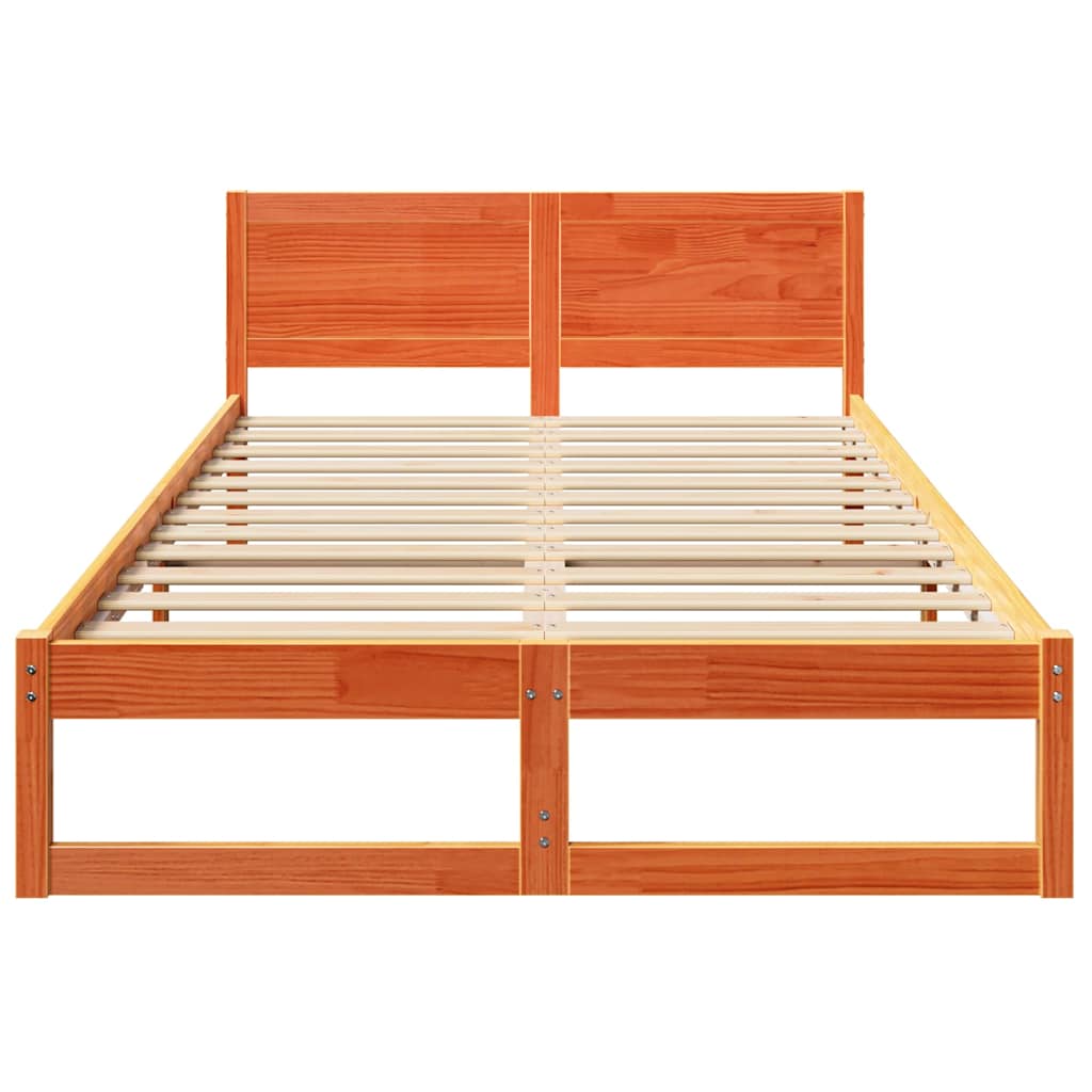 Sengestamme med hodegjerde Vokset Brun 135 x 190 cm Massiv furu