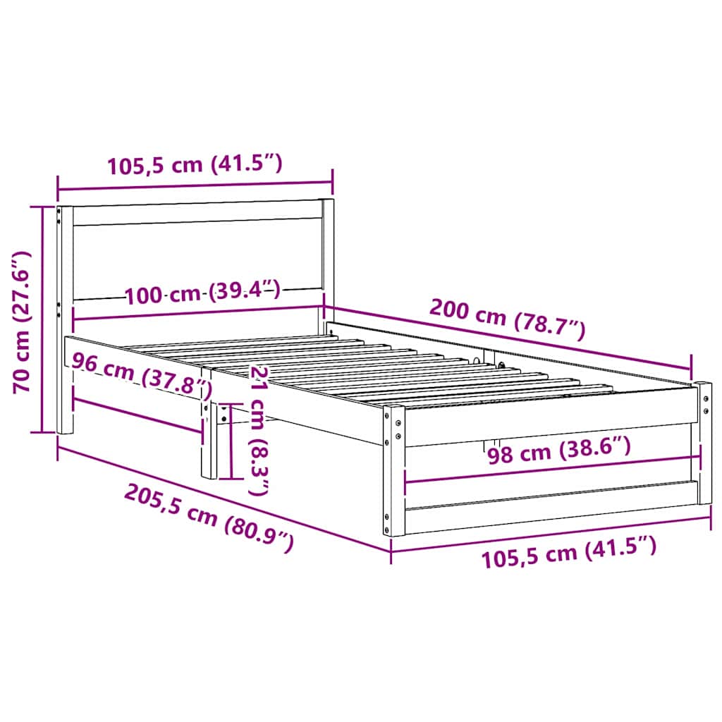 Sengestamme med hodegjerde Brun 100 x 200 cm Massivt furutre