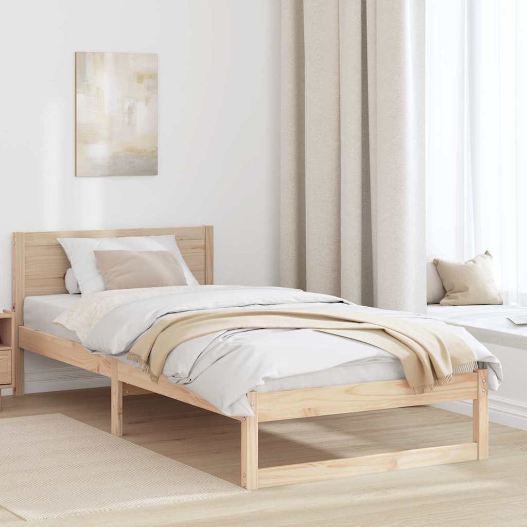 Sengestamme med hodegjerde Naturlig 90 x 200 cm Massiv furu