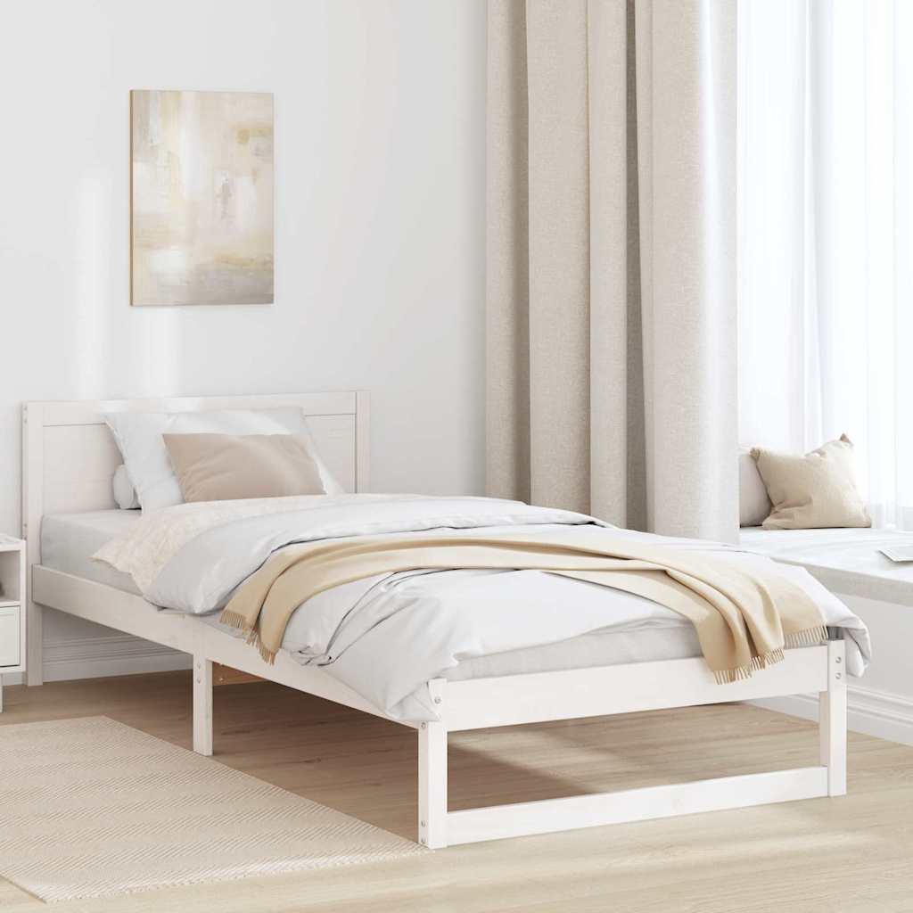 Sengestamme med hodegjerde Hvit 90 x 200 cm Massivt furutre