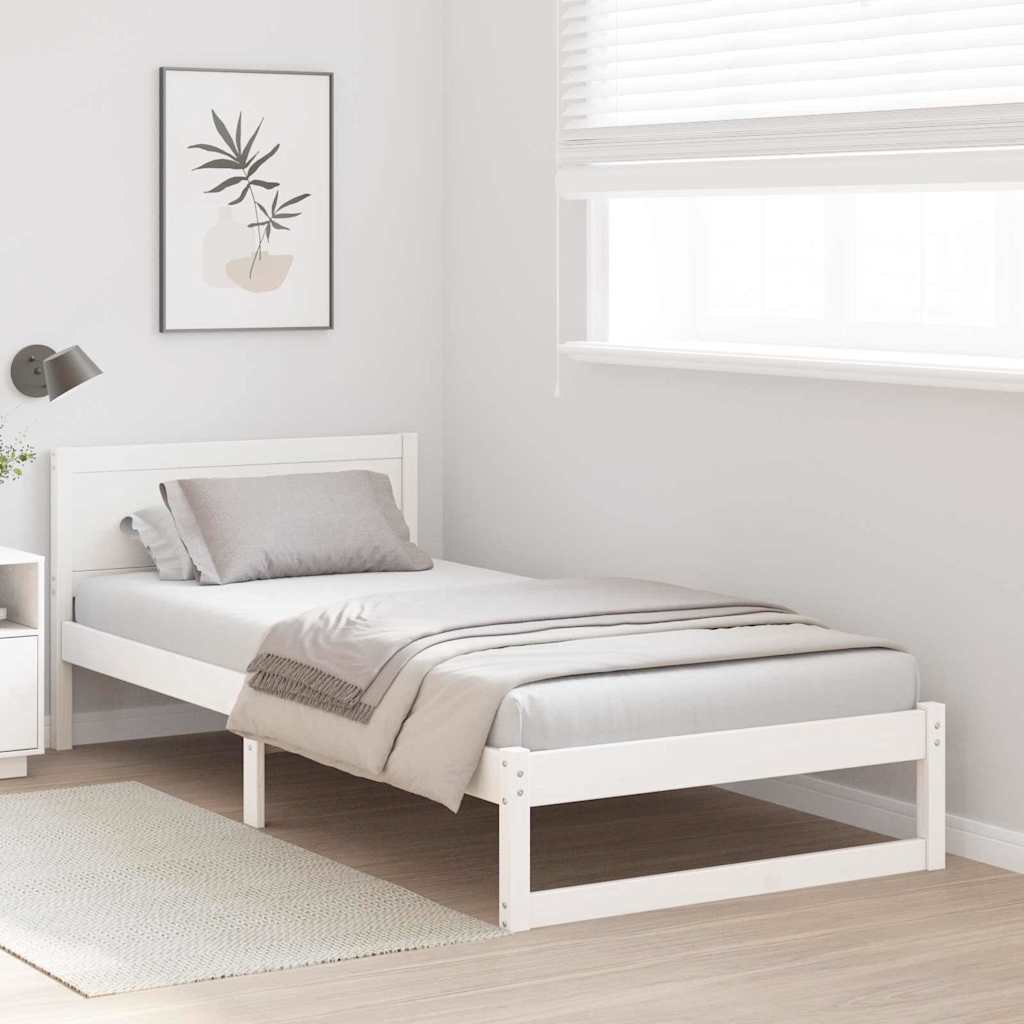 Sengestamme med hodegjerde Hvit 90 x 200 cm Massiv furu