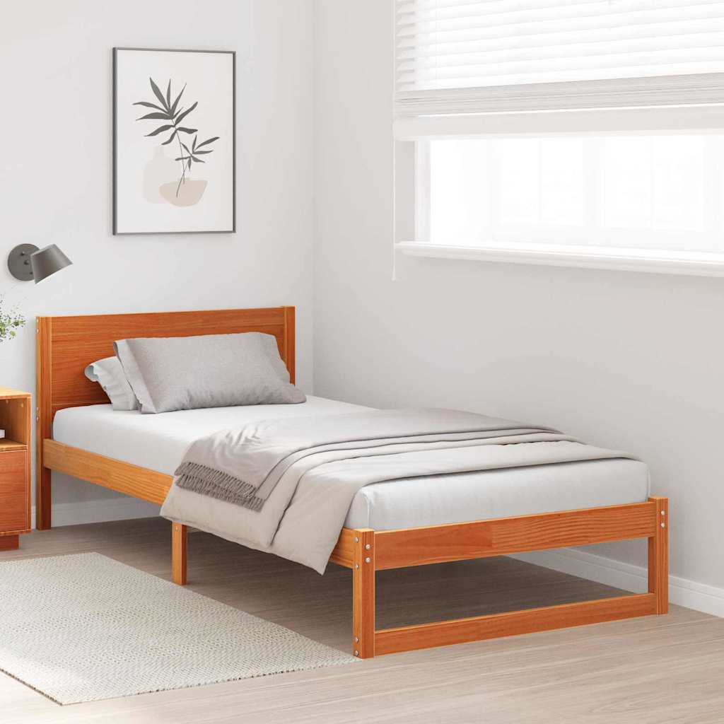 Sengestamme med hodegjerde Vokset Brun 90 x 200 cm Massiv furu