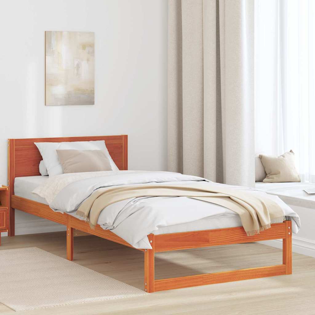 Sengestamme med hodegjerde Brun 75 x 190 cm Massivt furutre