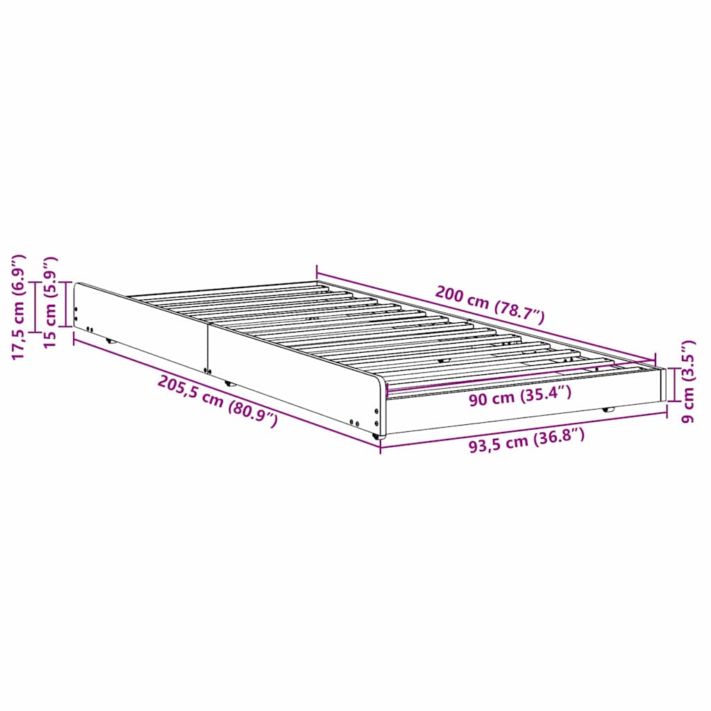 Sengestamme Brun 90 x 200 cm Massivt furutre
