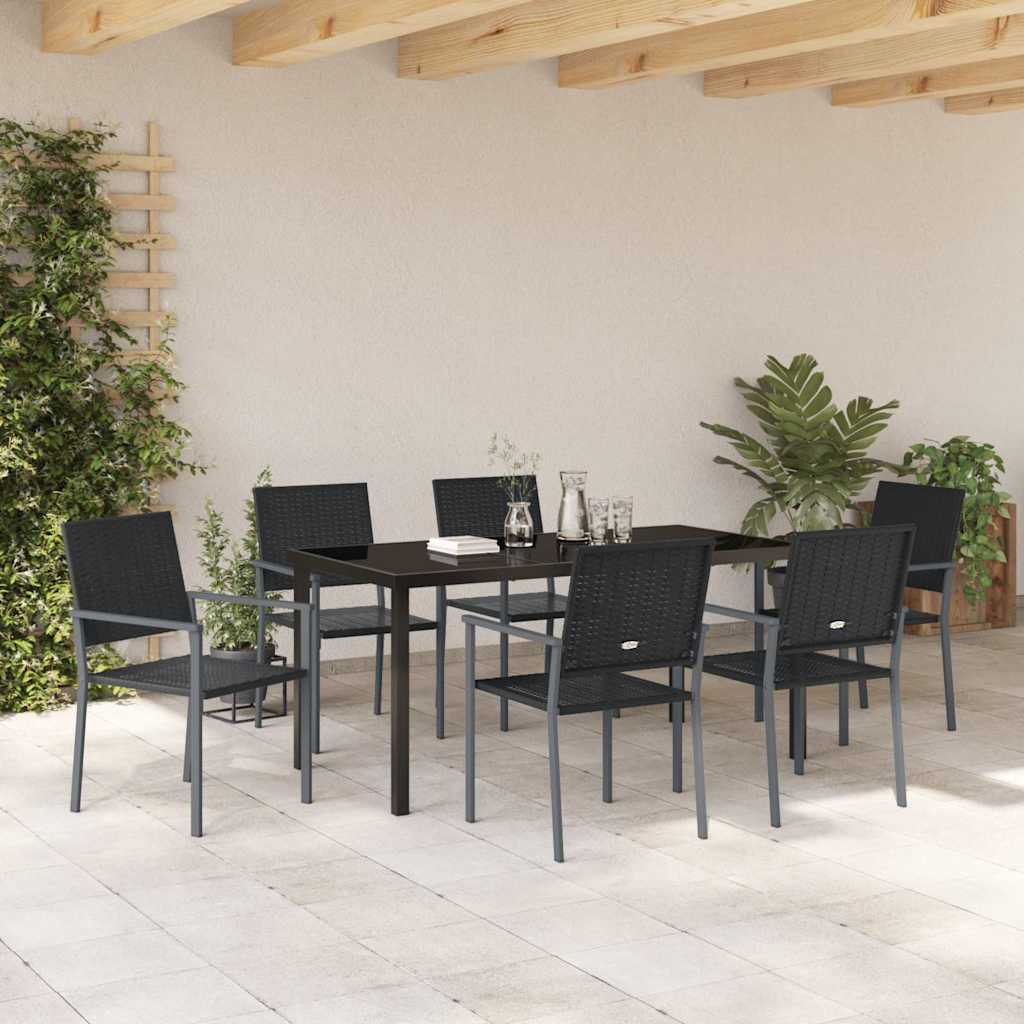 Hage Spisegruppe 7 pcs Svart PE Rattan