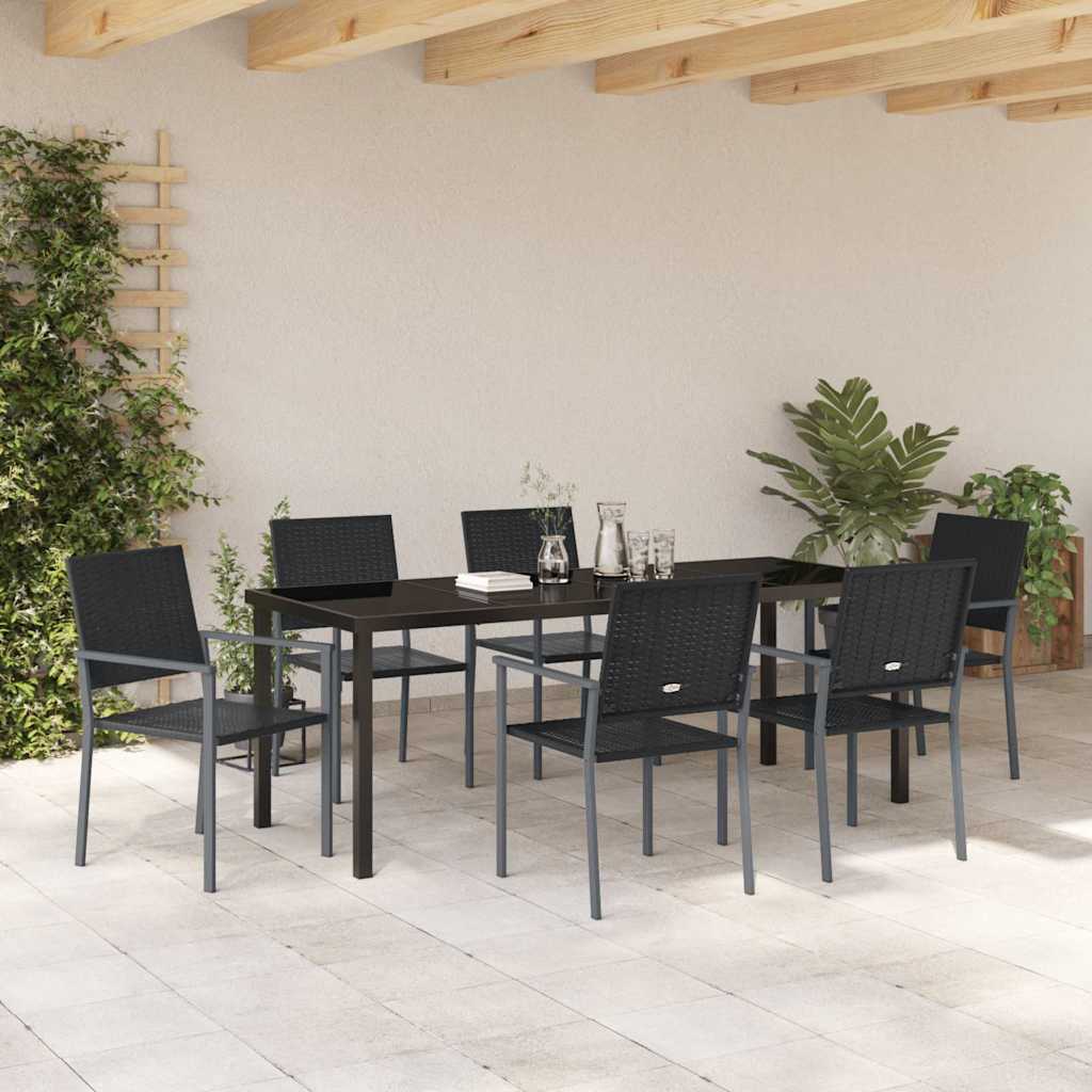 Hage Spisegruppe 7 pcs Svart PE Rattan