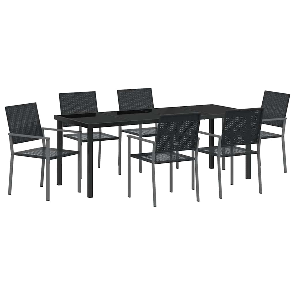 Hage Spisegruppe 7 pcs Svart PE Rattan