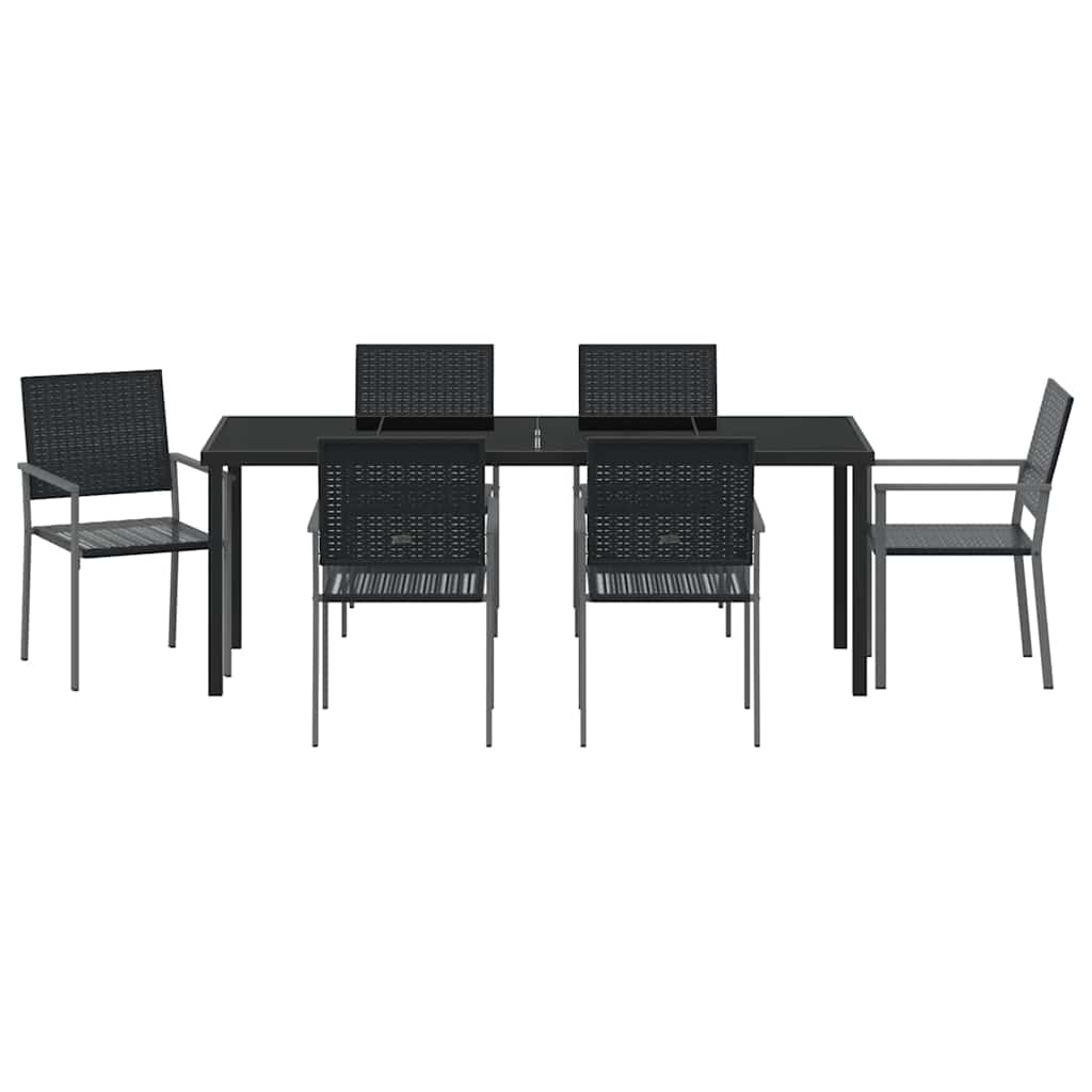 Hage Spisegruppe 7 pcs Svart PE Rattan