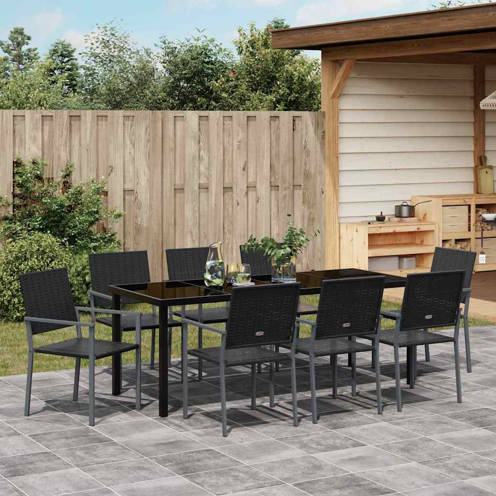 Hage Spisegruppe 9 pcs Svart PE Rattan