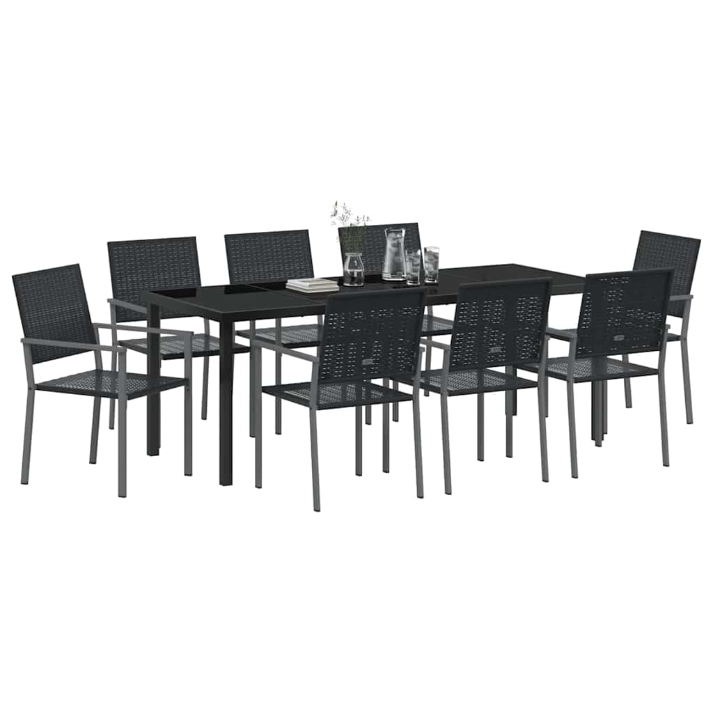 Hage Spisegruppe 9 pcs Svart PE Rattan