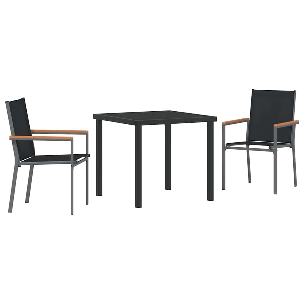 Hage Spisegruppe 3 pcs Svart Pulverlakkert stål