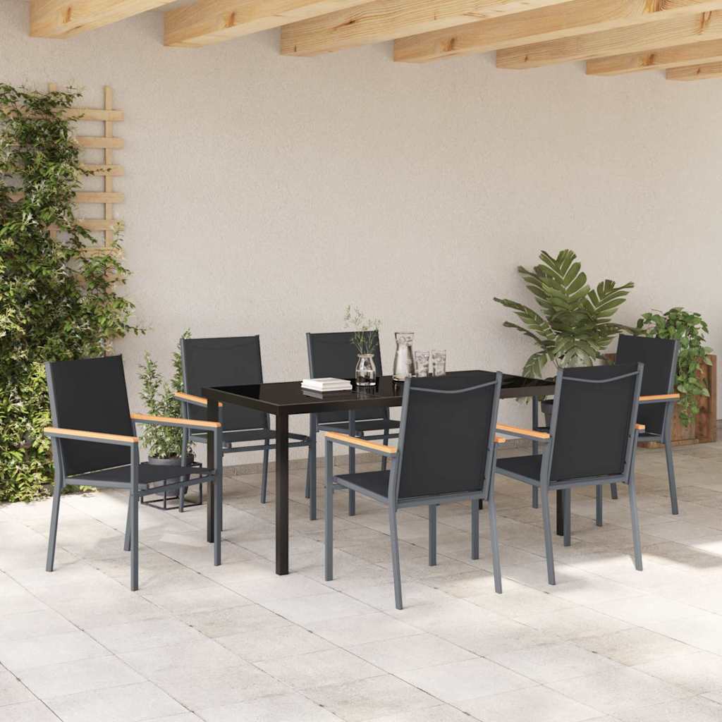 Hage Spisegruppe 7 pcs Svart Pulverlakkert stål