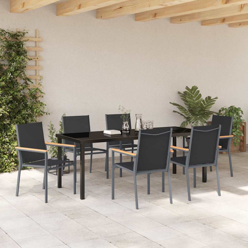 Hage Spisegruppe 7 pcs Svart Pulverlakkert stål