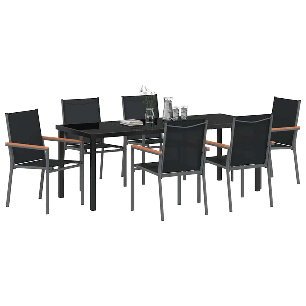 Hage Spisegruppe 7 pcs Svart Pulverlakkert stål