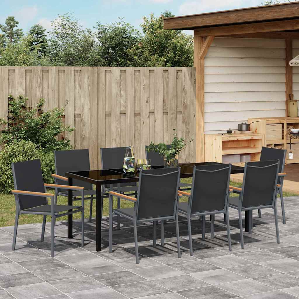 Hage Spisegruppe 9 pcs Svart Pulverlakkert stål