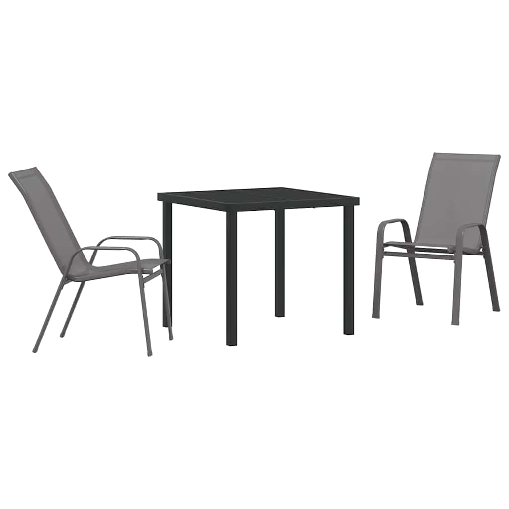 Hage Spisegruppe 3 pcs Grå og svart Pulverlakkert stål