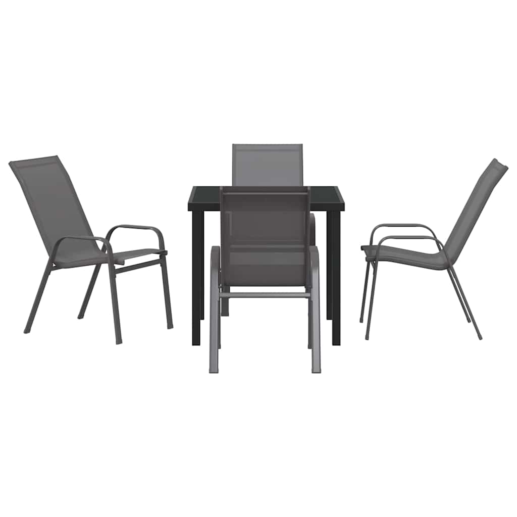 Hage Spisegruppe 5 pcs Grå og svart Pulverlakkert stål