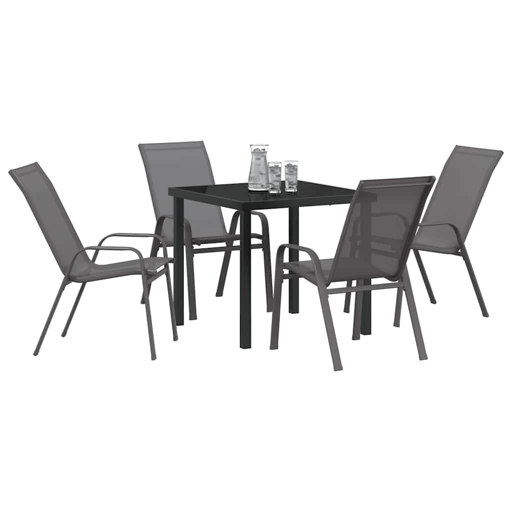Hage Spisegruppe 5 pcs Grå og svart Pulverlakkert stål