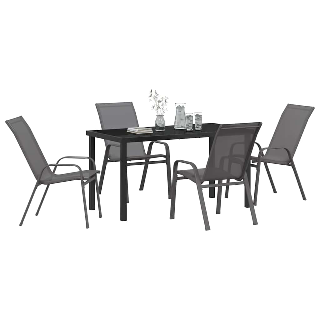 Hage Spisegruppe 5 pcs Grå og svart Pulverlakkert stål