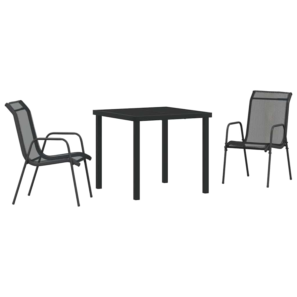 Hage Spisegruppe 3 pcs Svart Pulverlakkert stål