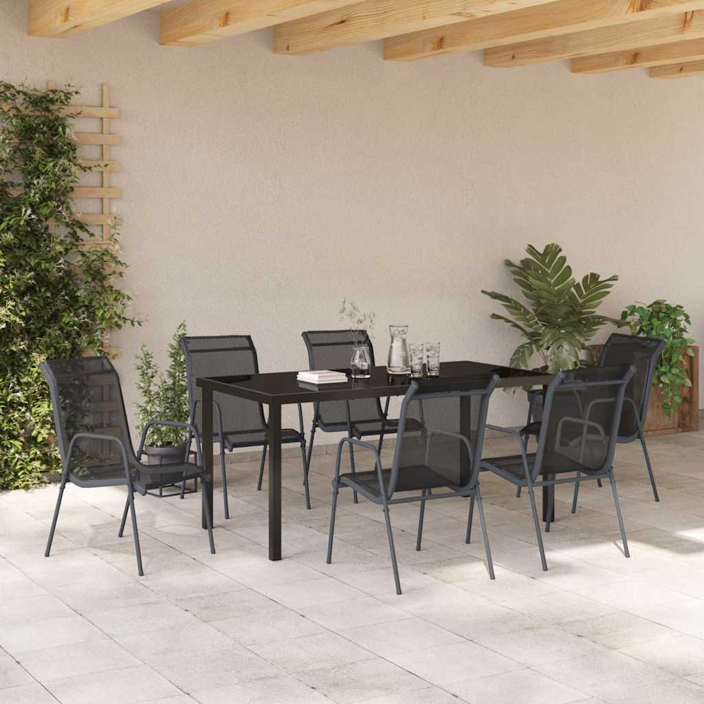 Hage Spisegruppe 7 pcs Svart Pulverlakkert stål